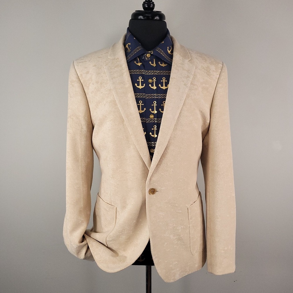Asos Blazer Men 42R* Beige Terry Cloth Sport Coat 1 Button Patch Pocket Resort